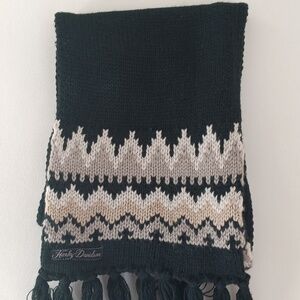 Harley Davidson Unisex Scarf Black Fair Isle Sweater Knit Fringe One Size Winter